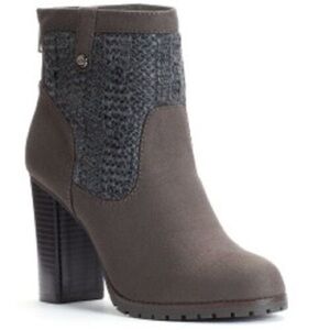 Juicy Couture | Gray Faux Suede & Knit Heeled Ankle Boots
